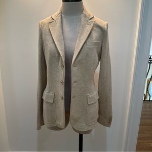 Ralph Lauren Silk Blend Beige Chevron Single Breasted Blazer — Size 8
